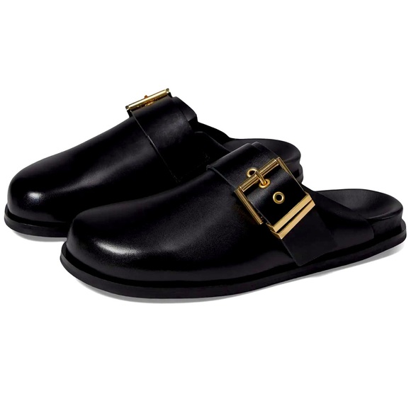 All Saints Black Mules with Gold Buckle - Picture 2 of 6
